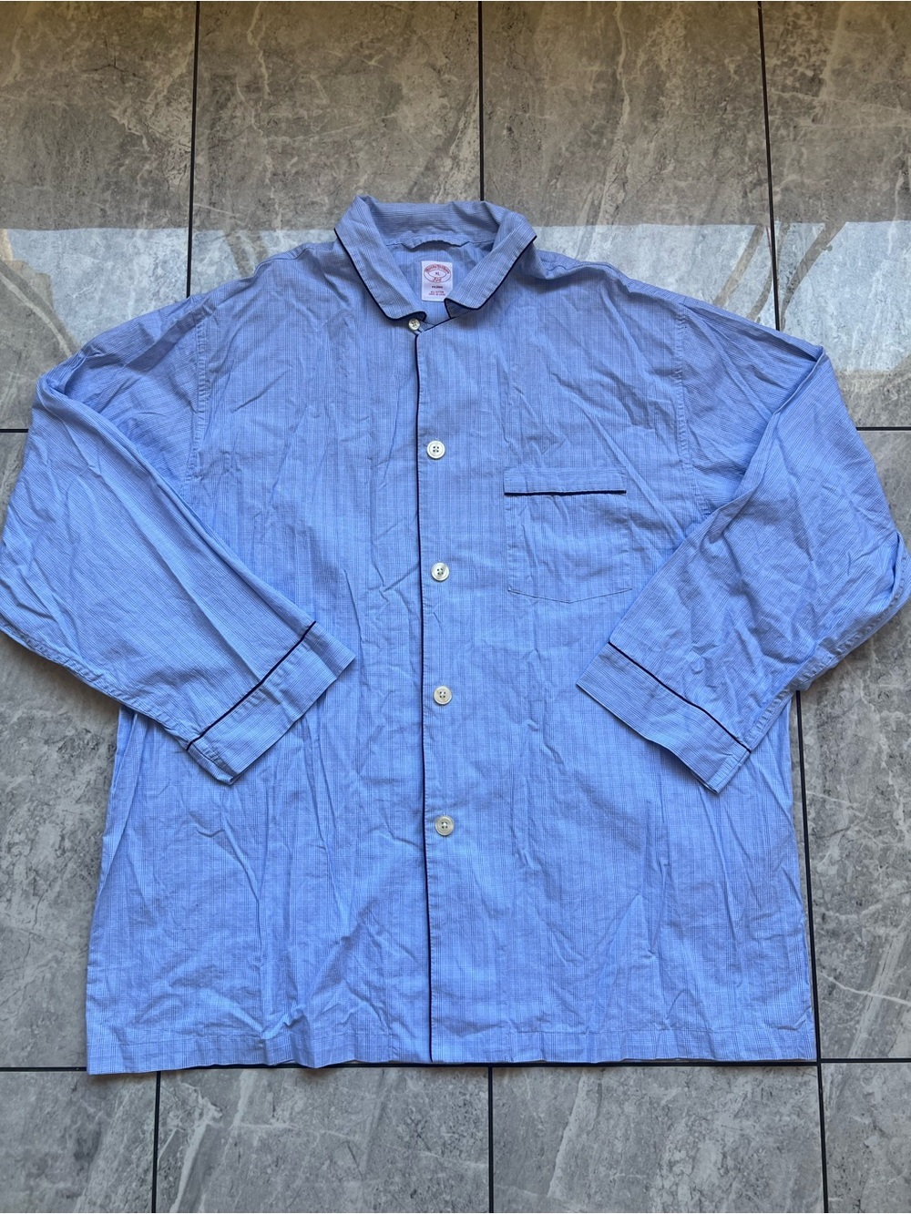 Brooks Brothers 346 Mens Blue Micro Plaid Pajama Top Shirt ButtonUp Sleepwear XL